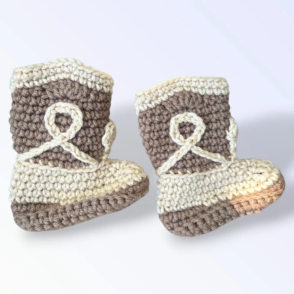 Handmade Crochet Baby Booties Brown‎ Tan Infant Size 4.5